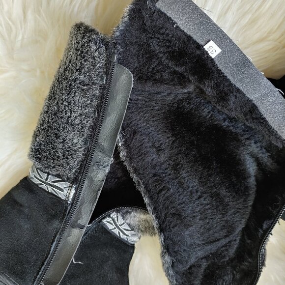Black Real Fur Suede Side Zipper Winter Boots (38 EU) - Picture 14 of 16
